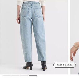 Sparkle Embellished High Rise Barrel Jeans in Vintage Light Indigo Wash